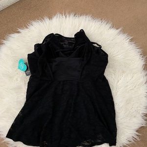 black lace peplum swim dress